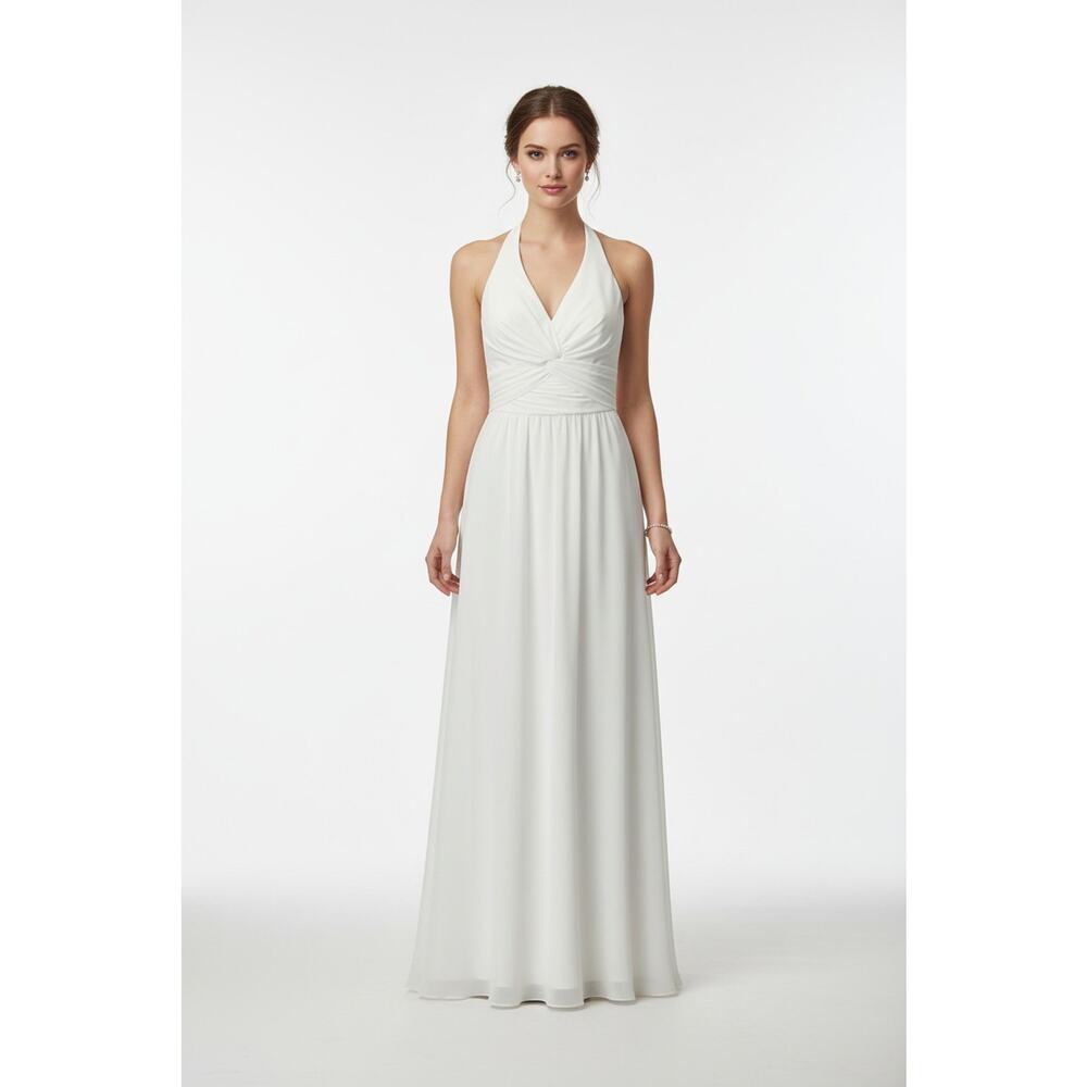 AW Bridal Wm's white Halter V Twist Chiffon Wedding Dress Sz 10 NWOT